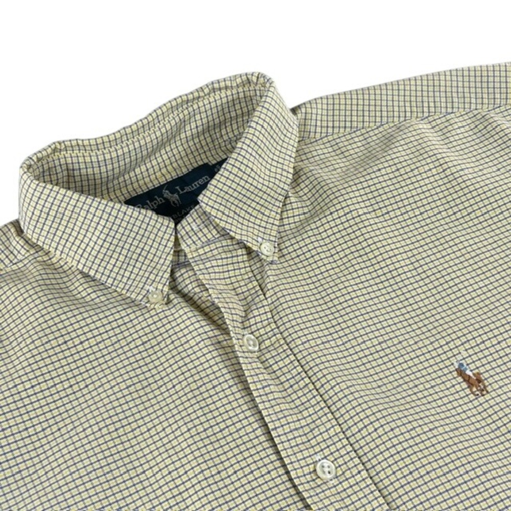 Vintage Ralph Lauren Men's Blake Fit Button Up Shirt LG Yellow Purple Check Logo